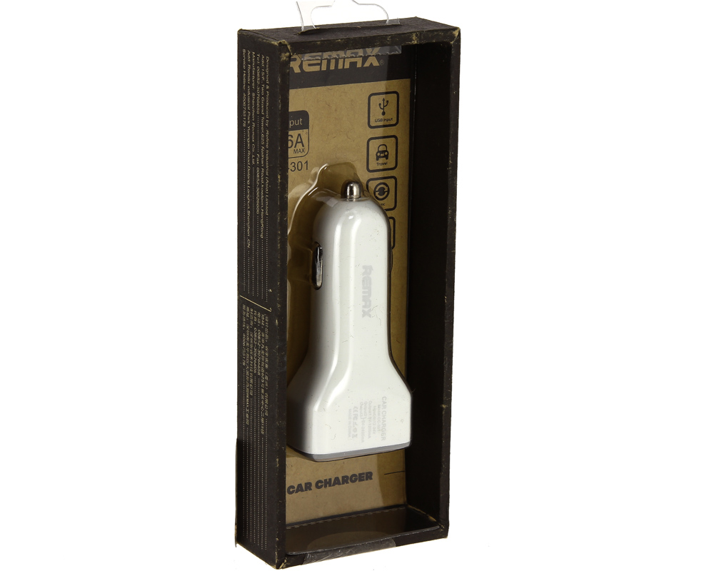 УЗУ_Блок авто_выходы USB 1200 mA/USB 2400 mA/USB 2400 mA_Remax_CC-301_5-038_белый