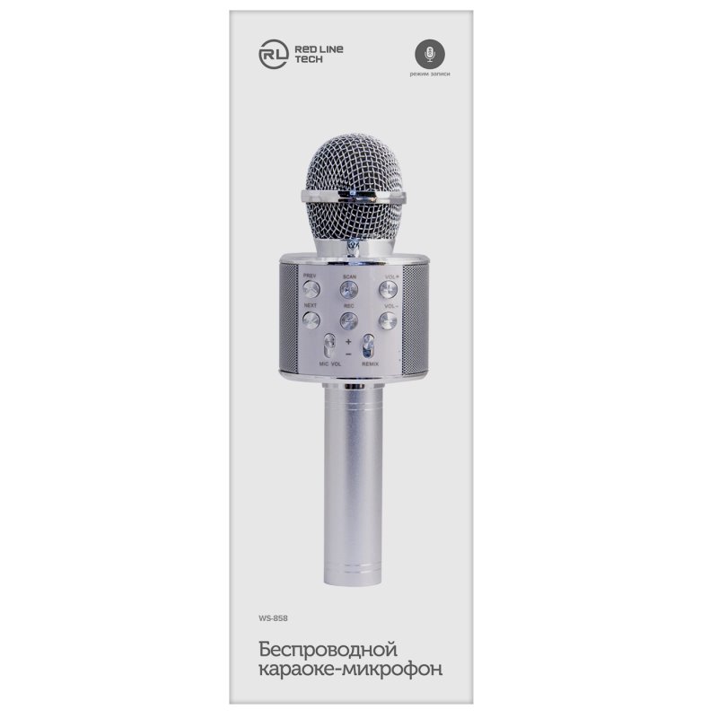 Микрофон + портативная колонка Bluetooth_Red Line_серебристый